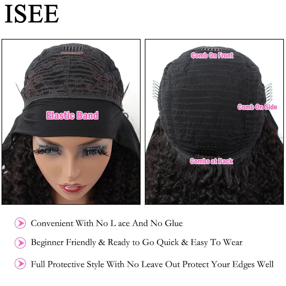 Kinky Curly Women's Headband Wig - ISEE HAIR Scarf Wig