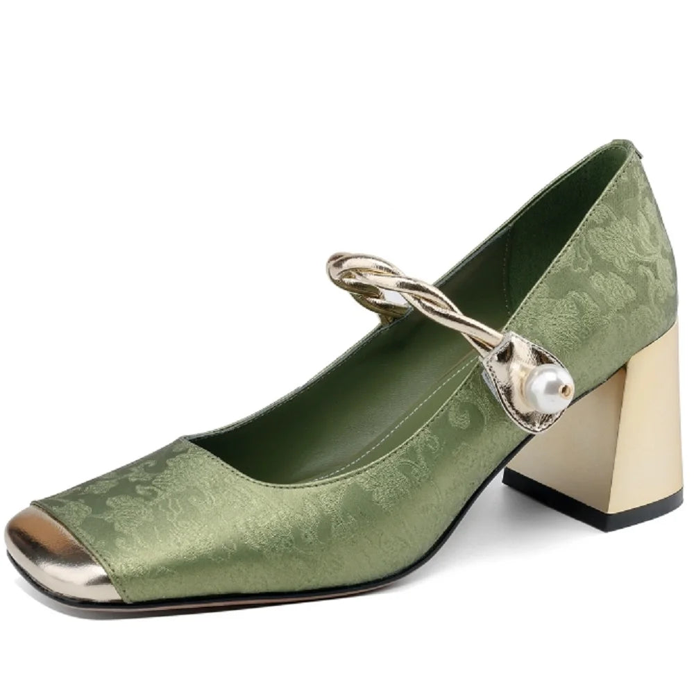 JOCHEBED HU Genuine Leather Mary Jane Pumps