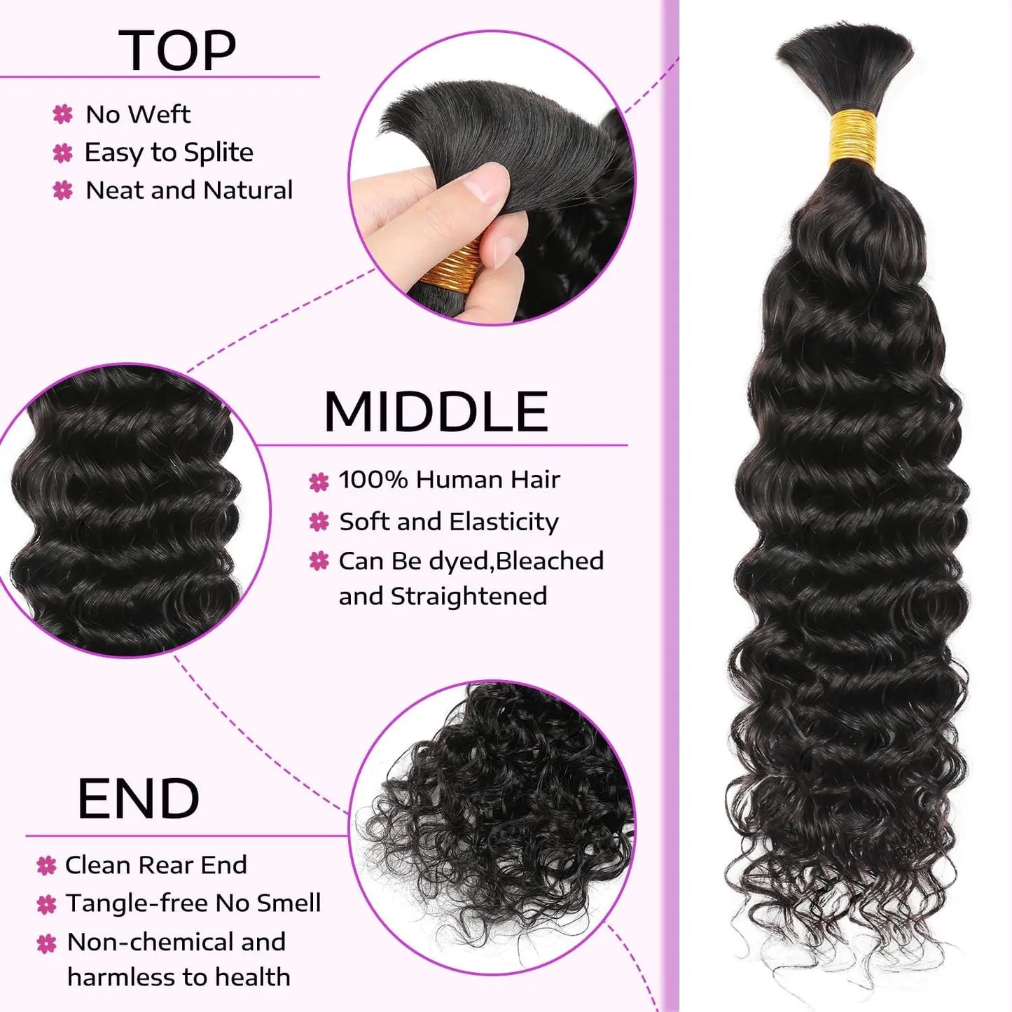Deep Wave Human Braiding Hair 100% Unprocessed Human Hair