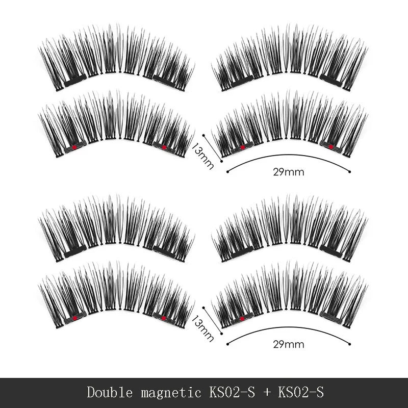 Mix Eyelashes 2 Pairs Double Magnet False Lashes - 3D
