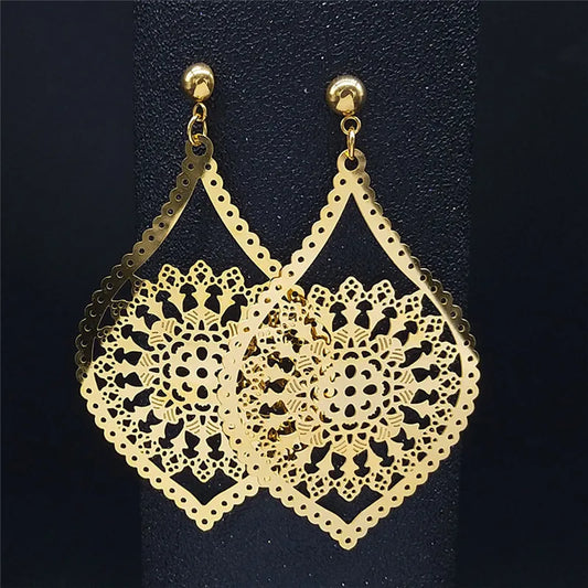 Fashion Bohemia Stainless Steel Flower Earrings - E9144