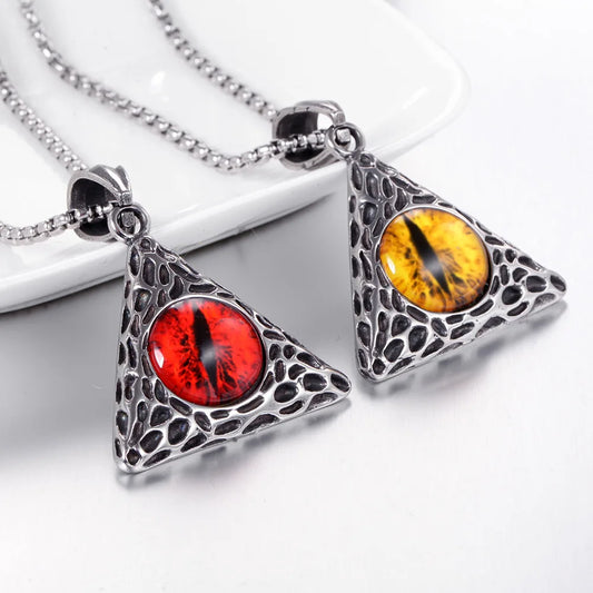 Gothic Red Devil Eye Triangle Pendant Necklace
