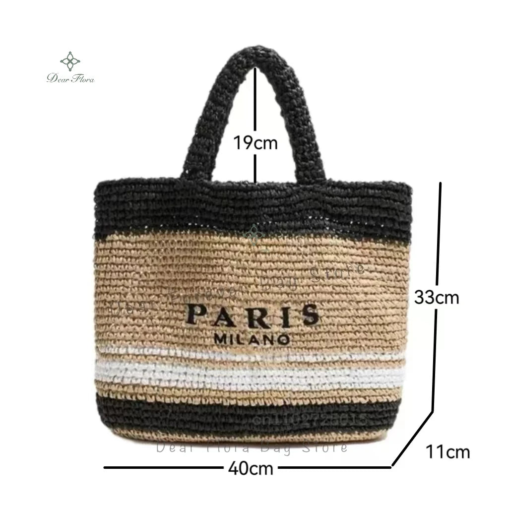Fashion Striped Beach Straw Knitting Shoulder Bag