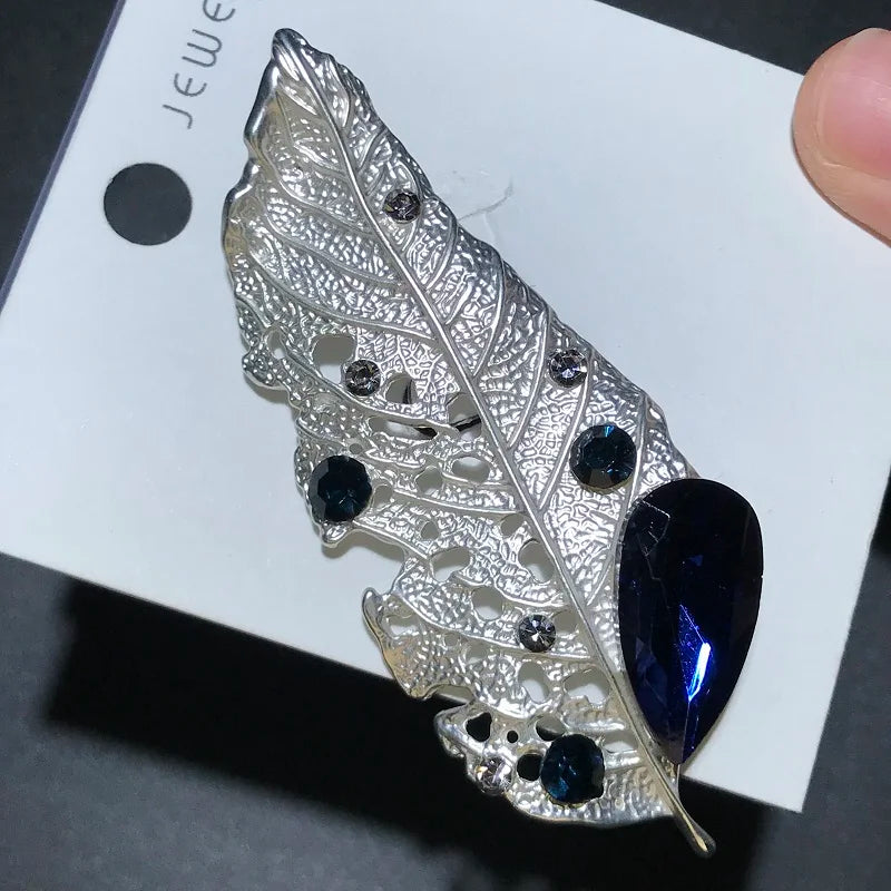 Wuli&baby Crystal Golden Leaf Brooches