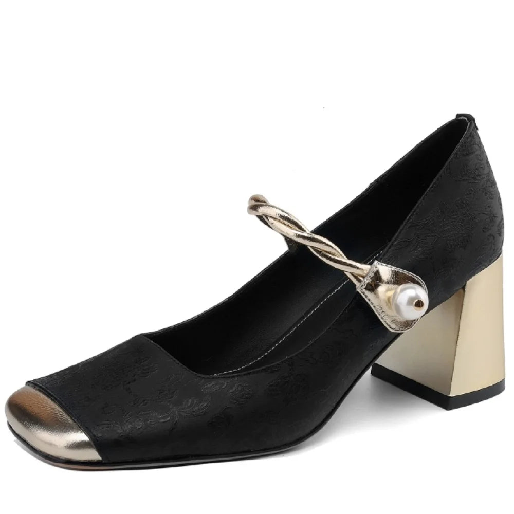 JOCHEBED HU Genuine Leather Mary Jane Pumps