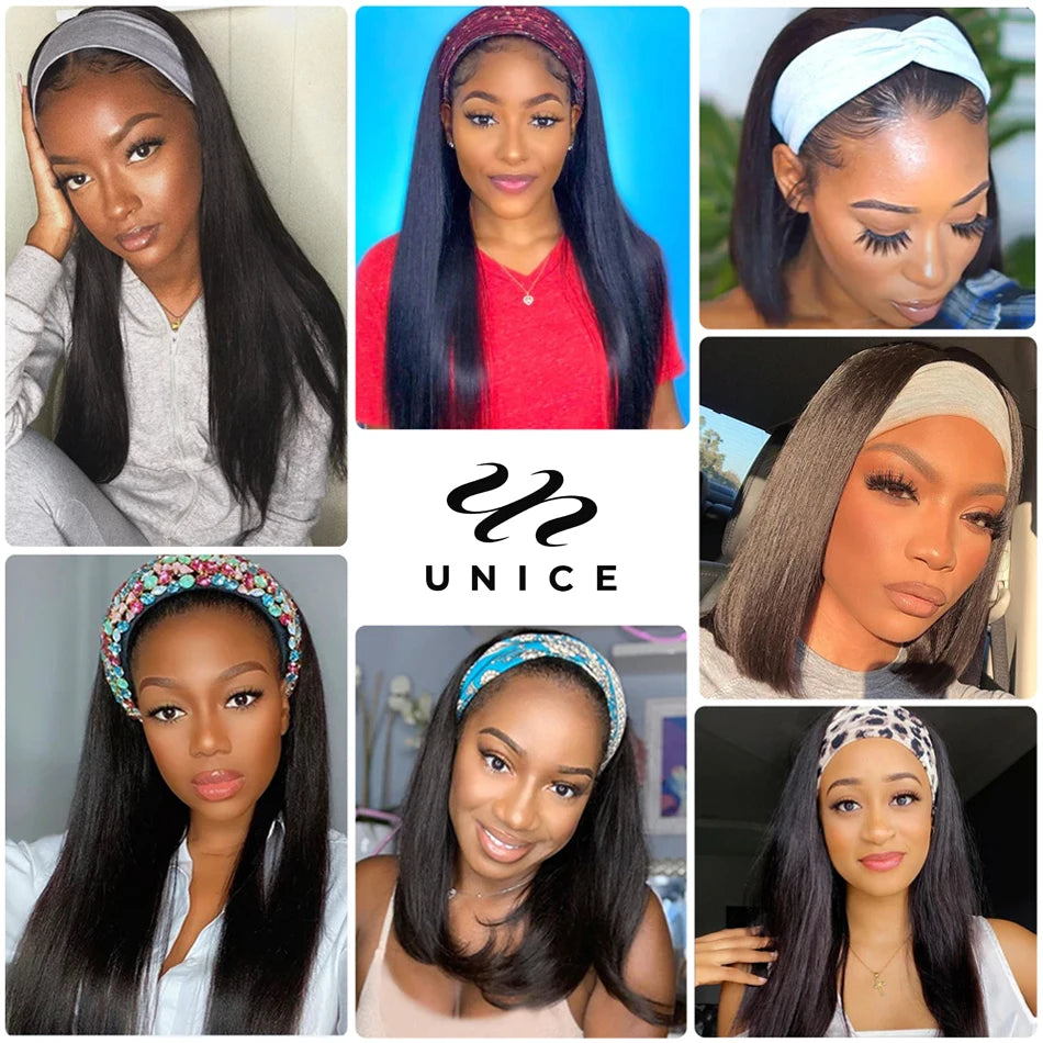 UNice Hair Straight Headband Human Hair Wigs