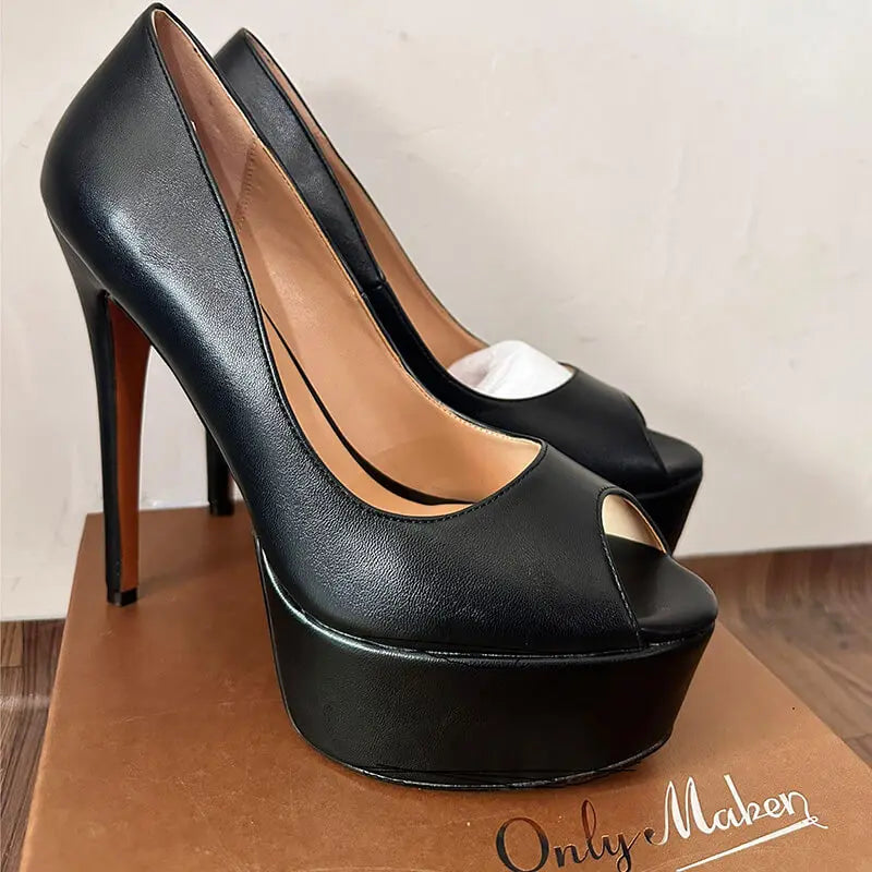 Onlymaker Peep Toe Platform Heel Pumps