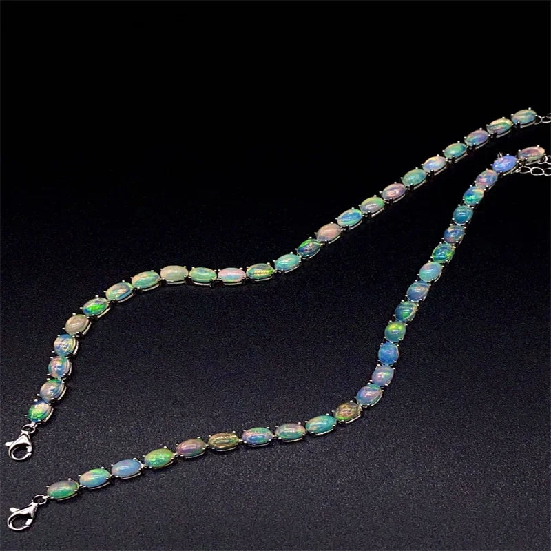 925 Sterling Silver Natural Opal Simple Bracelet
