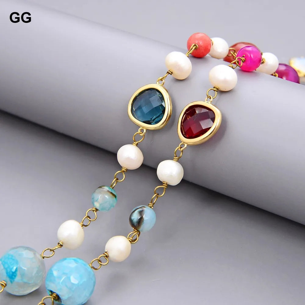 GuaiGuai Jewelry 56"l Multi Color Agate Crystal Long Necklace