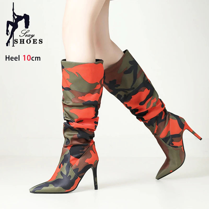 Stiletto Heel Boots - 10CM Camouflage Boots
