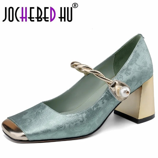 JOCHEBED HU Genuine Leather Mary Jane Pumps