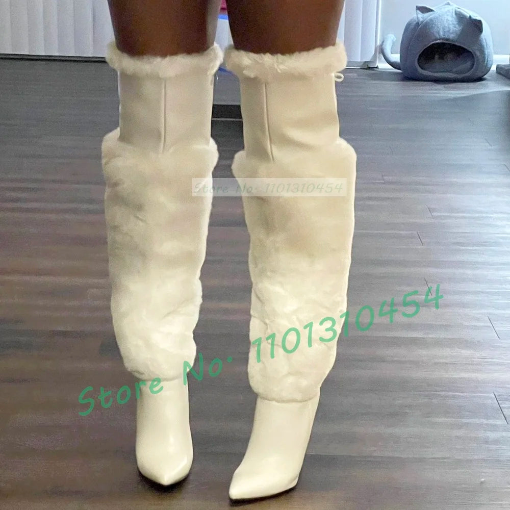 White Fur Wrap Over-knee Boots