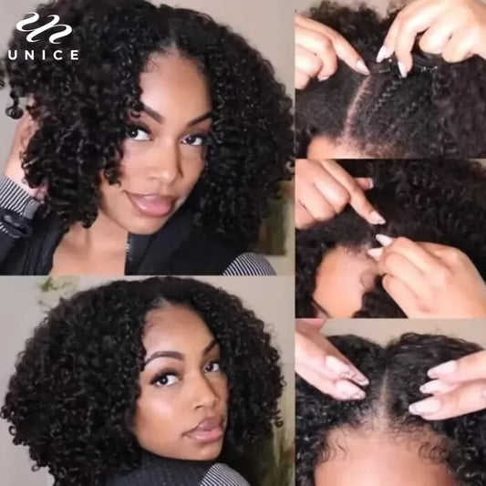 UNice Hair Kinky Curly V Part Wig- Human Hair