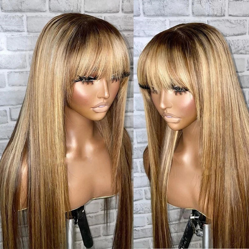 Eversilky Lace Front Human Hair Wigs with Bangs & Highlights