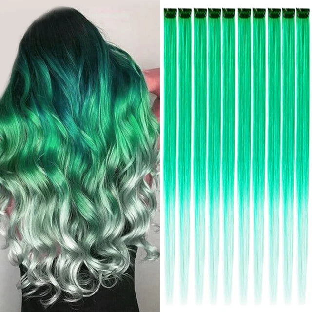 10Packs Straight Colored Clip-In Hair One Piece Long Synthetic Rainbow 22 Inchhair ex