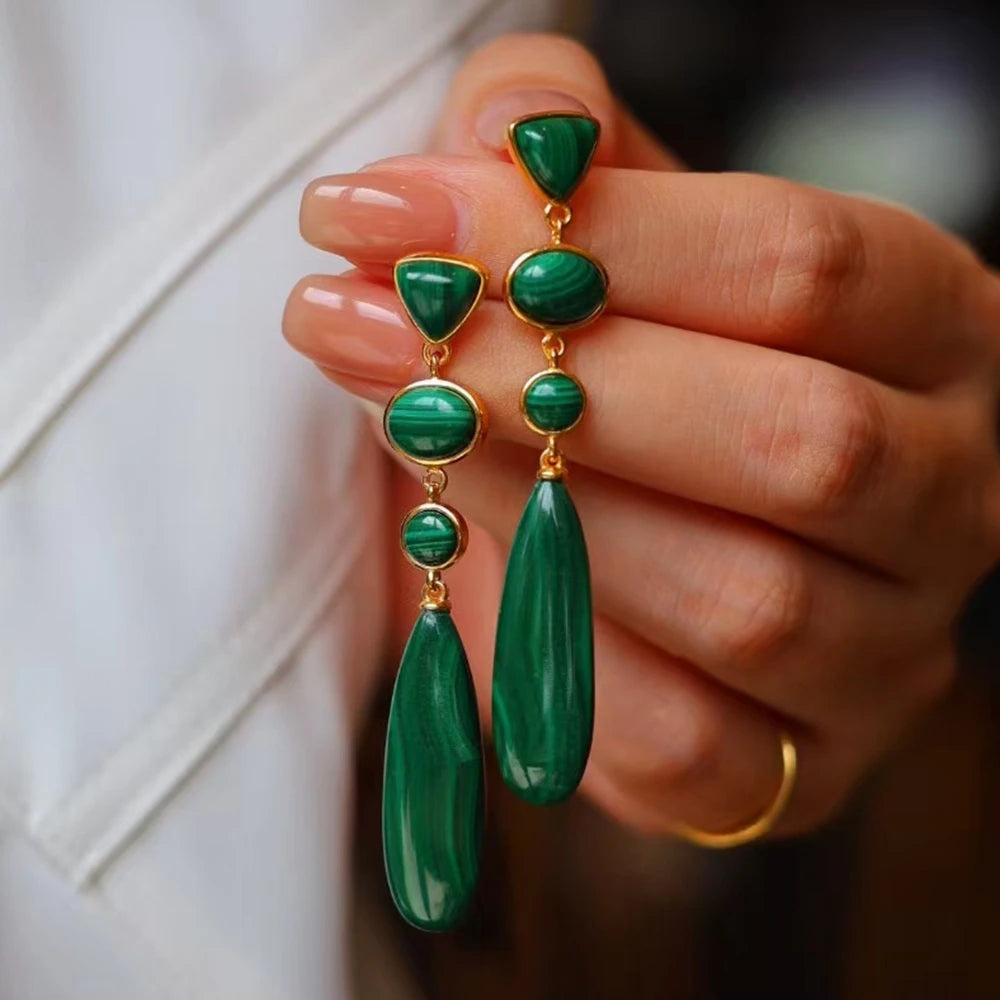 KQDANCE Real 925 Sterling Silver With Natural Gem Stone Green Malachite Drop Earrings