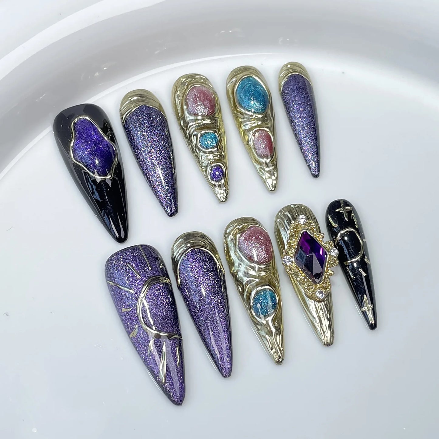 10pcs Purple Cat Eye Stiletto Press On Nails