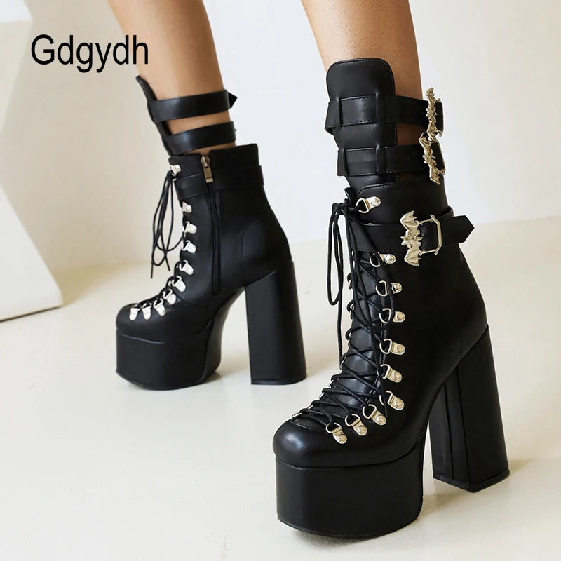 Gdgydh Gothic Style Black Platform Boots