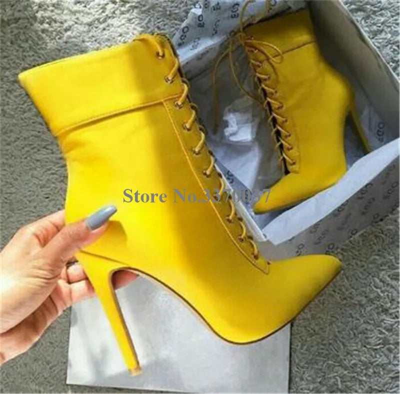 Linamong Pointed Toe Suede Leather Stiletto Short Boots Y