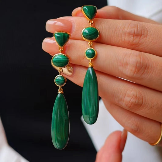 KQDANCE Real 925 Sterling Silver With Natural Gem Stone Green Malachite Drop Earrings