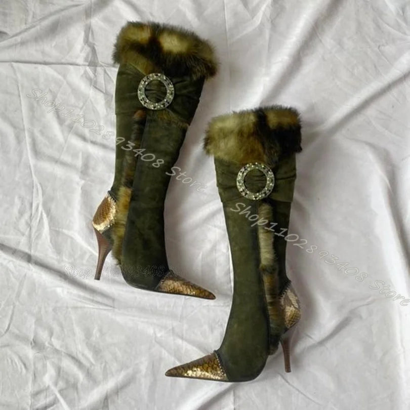 Fur Decor Patchwork Design Boots