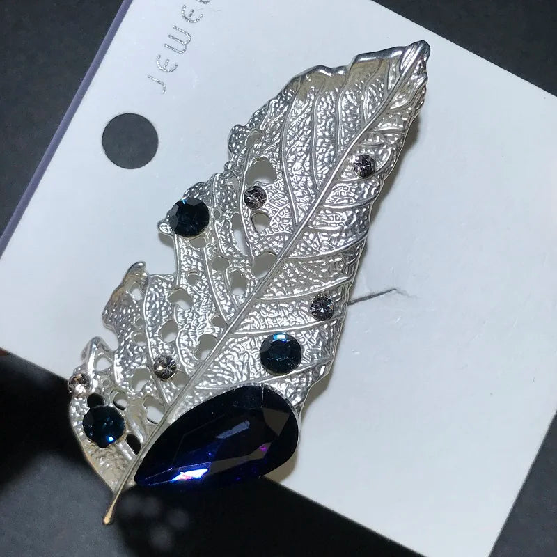 Wuli&baby Crystal Golden Leaf Brooches