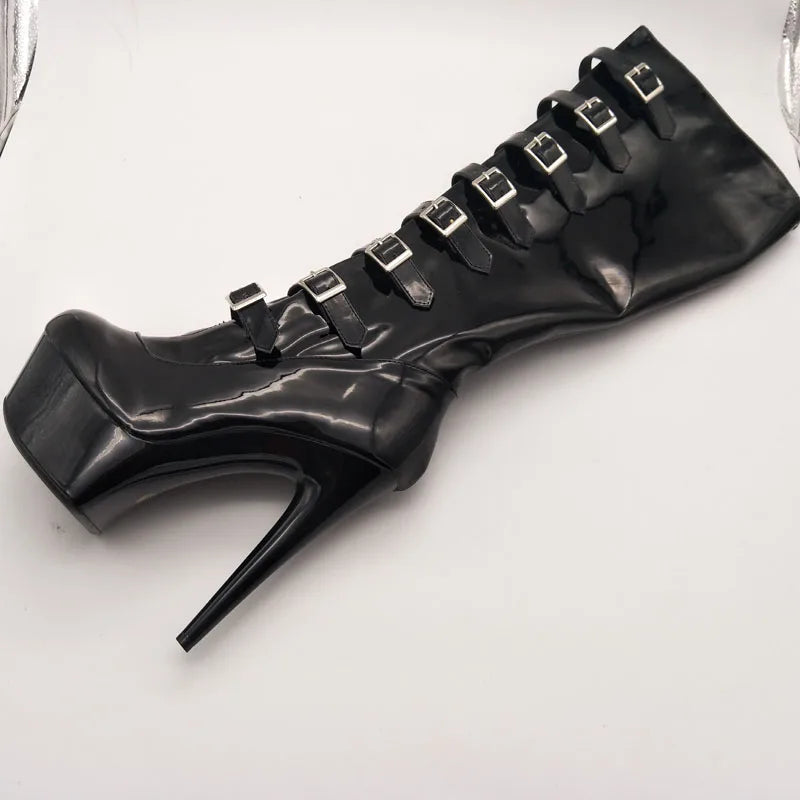 LAIJIANJINXIA Buckle Black Knee-High Boots