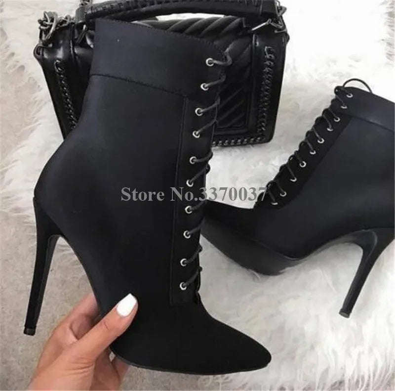 Linamong Pointed Toe Suede Leather Stiletto Short Boots Y