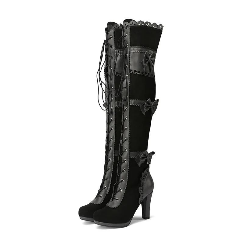 Flock Stitching PU Over-The-Knee Boots