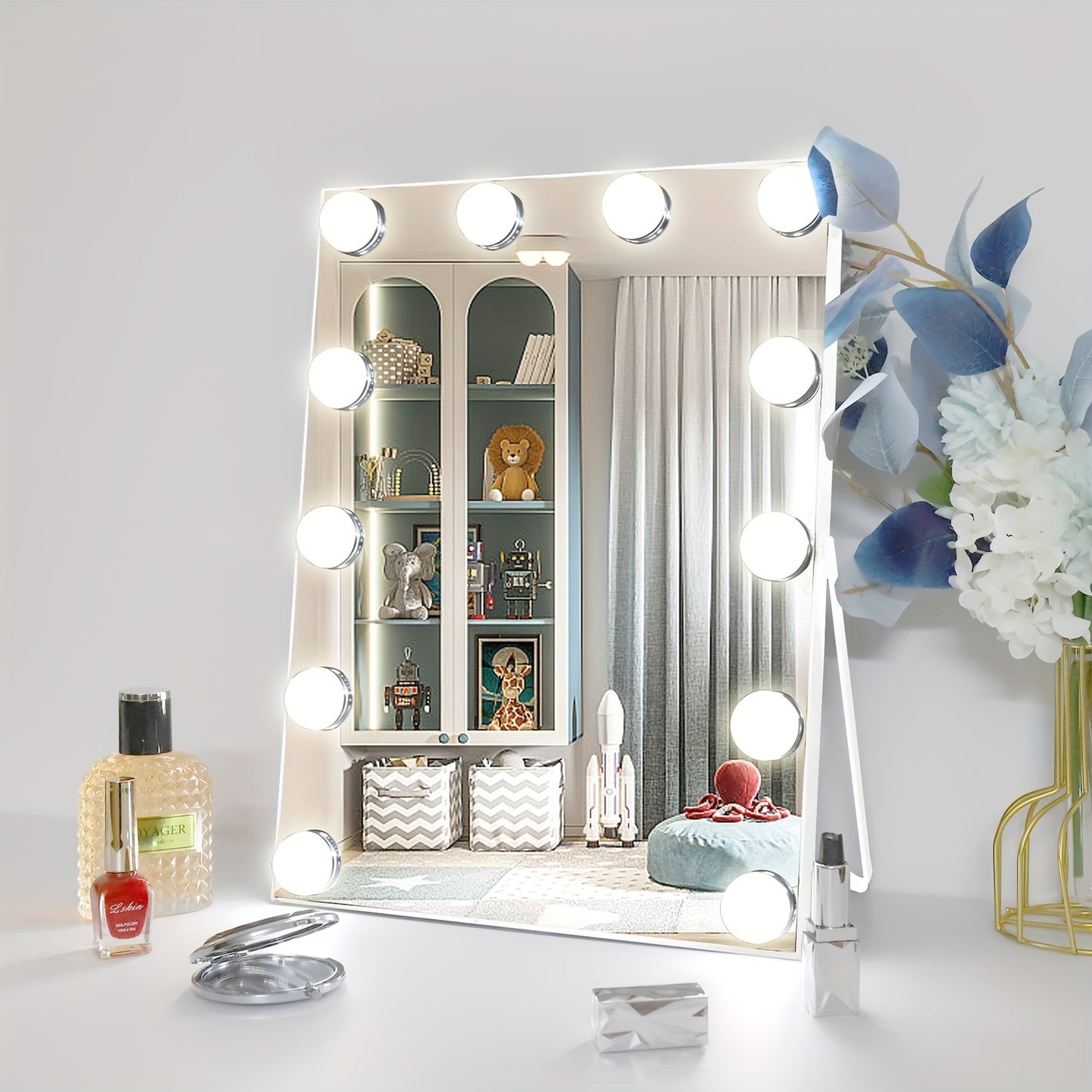 Vanity Mirror with Lights, 12"Hollywood Lighted Makeup Mirror with 3 Color Modes Touch Control for Bedroom, White