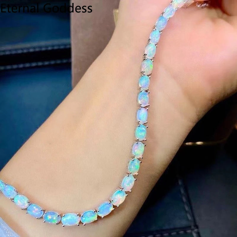 925 Sterling Silver Natural Opal Simple Bracelet