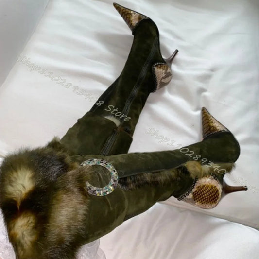Fur Decor Patchwork Design Boots