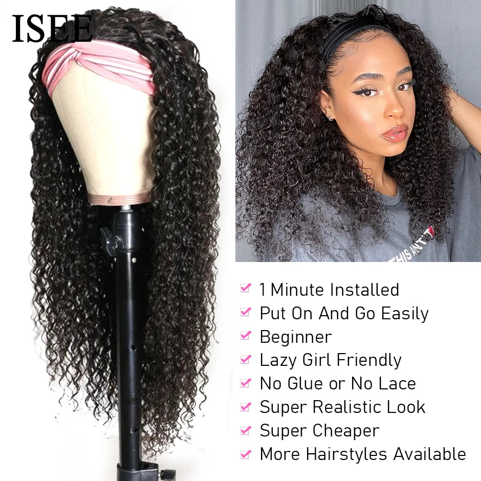Kinky Curly Women's Headband Wig - ISEE HAIR Scarf Wig