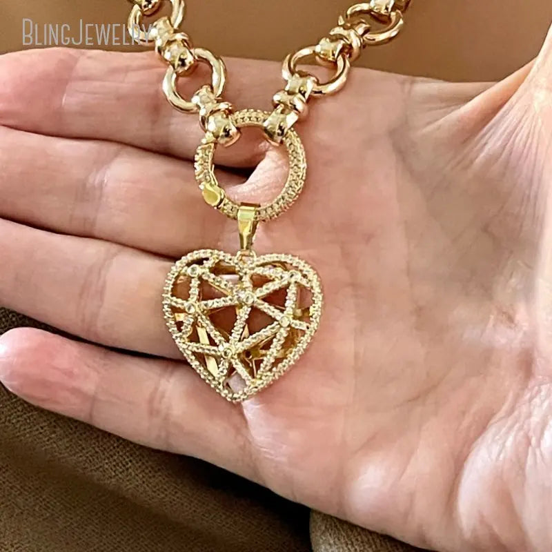 Multi Link Chain Latticework Floating Heart Pendant Necklace