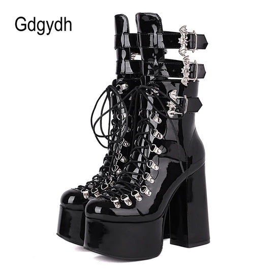 Gdgydh Gothic Style Black Platform Boots