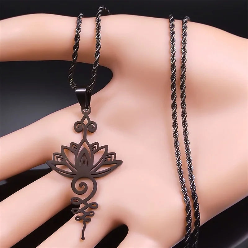 Artistic Lotus Flower Pendant Necklace - Stainless Steel Healing Chakra Necklaces