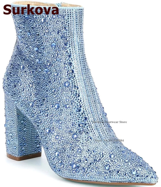 Surkova Glitter Crystal Chunky Heel Ankle Boots
