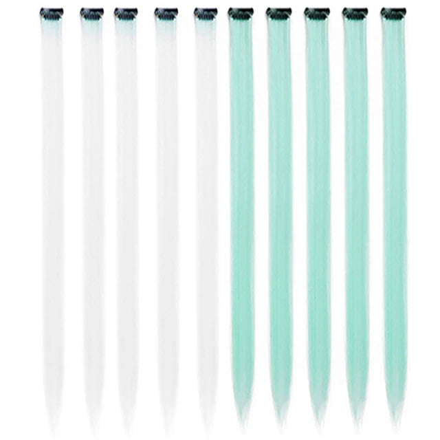 10Packs Straight Colored Clip-In Hair One Piece Long Synthetic Rainbow 22 Inchhair ex