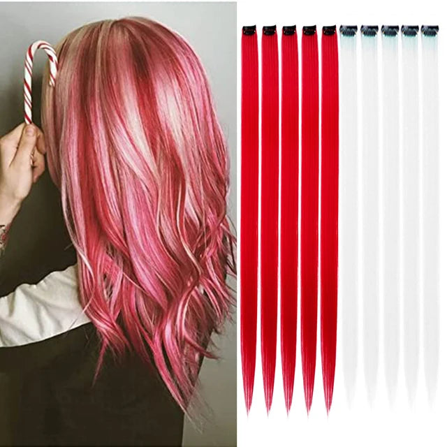 10Packs Straight Colored Clip-In Hair One Piece Long Synthetic Rainbow 22 Inchhair ex