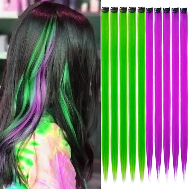 10Packs Straight Colored Clip-In Hair One Piece Long Synthetic Rainbow 22 Inchhair ex