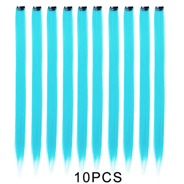 10Packs Straight Colored Clip-In Hair One Piece Long Synthetic Rainbow 22 Inchhair ex