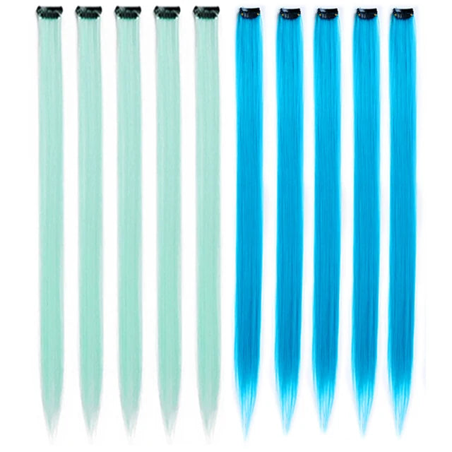 10Packs Straight Colored Clip-In Hair One Piece Long Synthetic Rainbow 22 Inchhair ex