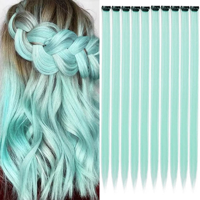 10Packs Straight Colored Clip-In Hair One Piece Long Synthetic Rainbow 22 Inchhair ex