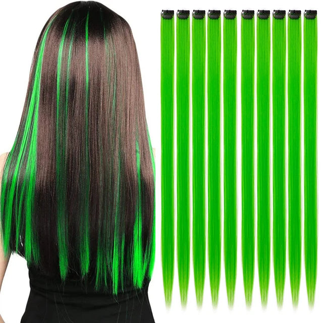 10Packs Straight Colored Clip-In Hair One Piece Long Synthetic Rainbow 22 Inchhair ex
