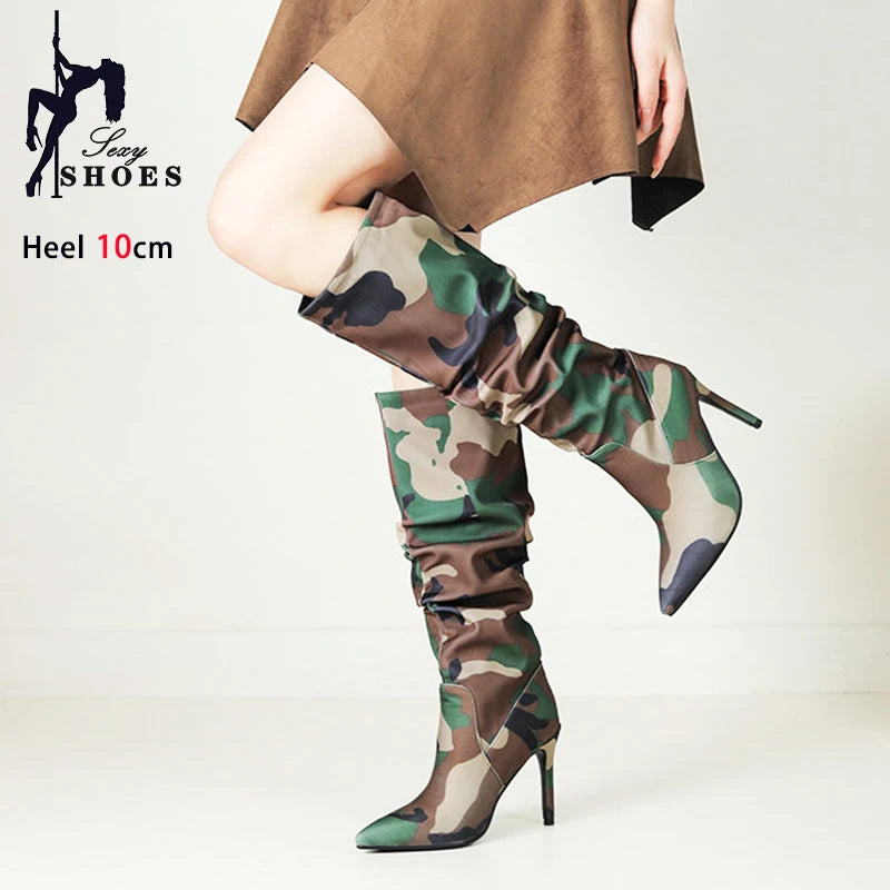 Stiletto Heel Boots - 10CM Camouflage Boots