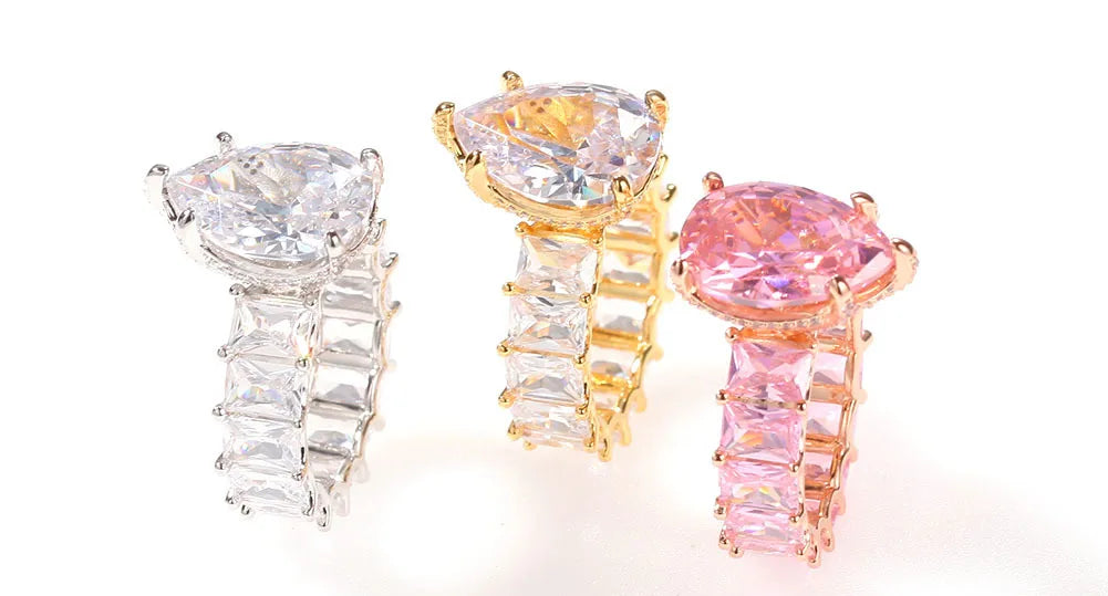 TBTK Ring Water Drop Big Gem Baguette CZ Ring