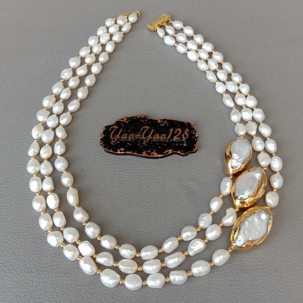 Y·YING 20" 3 rows Cultured Baroque Pearl Necklace