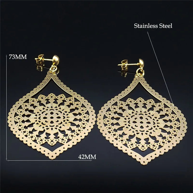 Fashion Bohemia Stainless Steel Flower Earrings - E9144