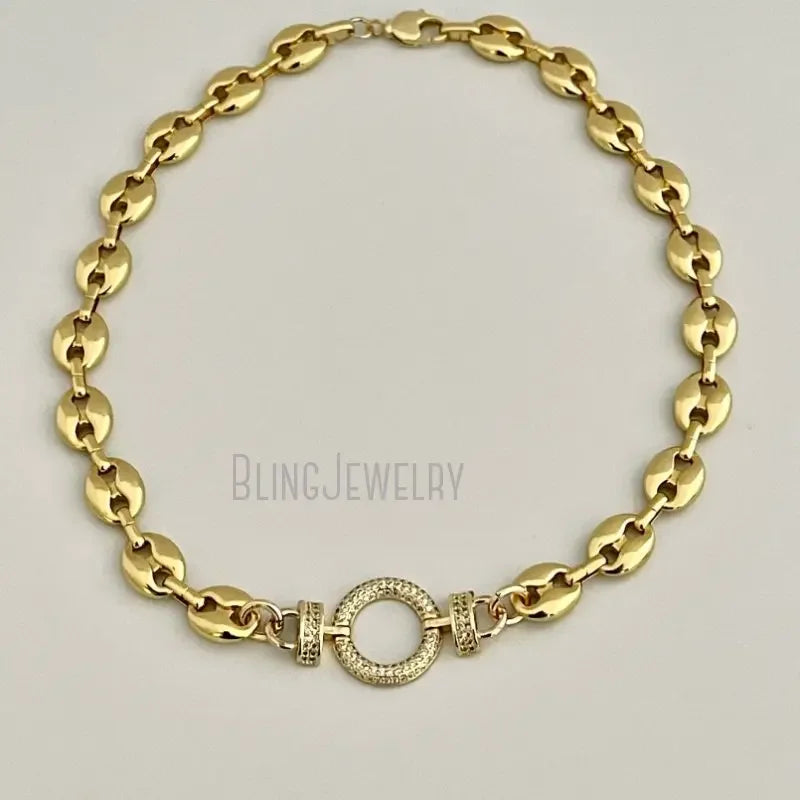 Round Clasp Puffed Coffee Bean Mesh Chain Choker