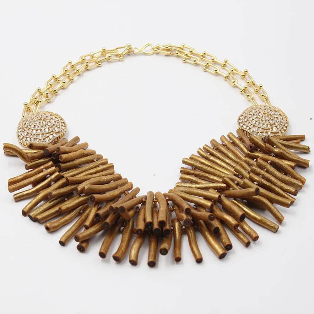 G-G 3 Rows Yellow Coral Gold Plated Chain Necklace C